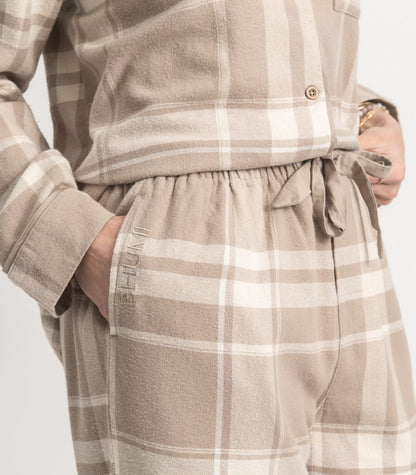 Bhumi Organic Cotton - Flannelette Long PJ Set - Plaid - Golden Taupe Plaid