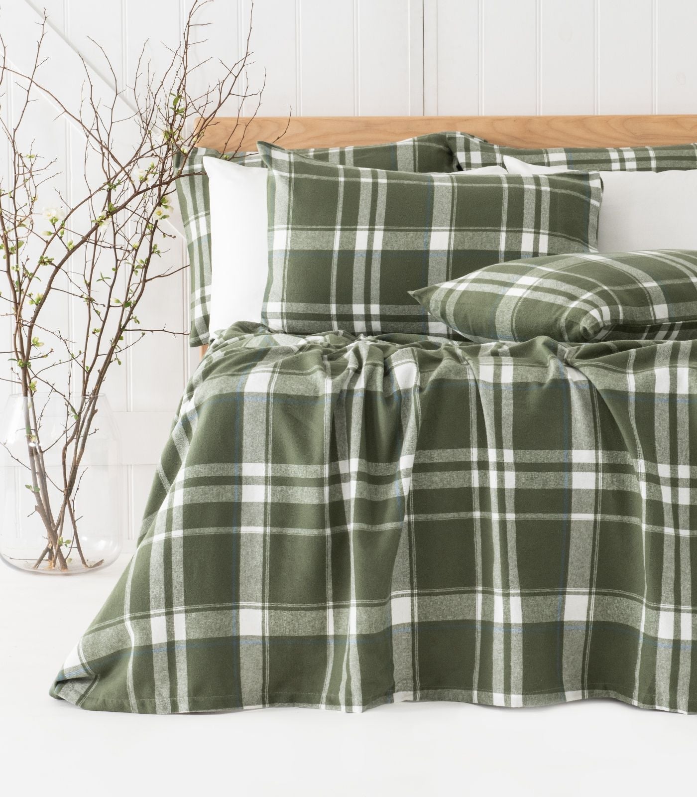 Bhumi Organic Cotton - Flannelette Sheet Set - Bronze Green Plaid