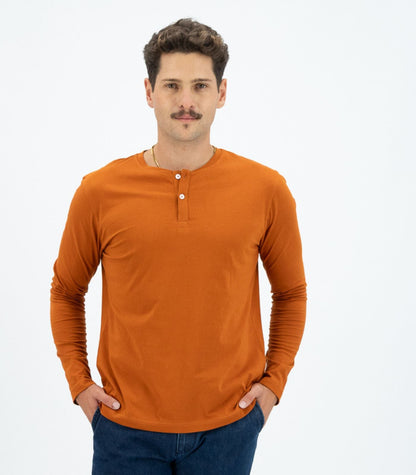 Bhumi Organic Cotton - Men's Henley Long Sleeve Shirt - Cinnamon