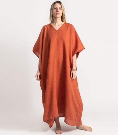 Bhumi Organic Cotton - Linen Kaftan - Rust