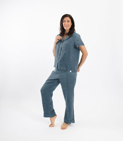 Bhumi Organic Cotton - Linen Short Sleeve PJ Set - Indian Teal