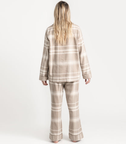 Bhumi Organic Cotton - Flannelette Long PJ Set - Plaid - Golden Taupe Plaid