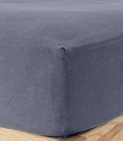 Bhumi Organic Cotton - Linen Fitted Sheet - Metallic Blue