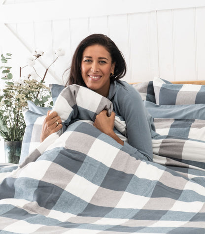 Bhumi Organic Cotton- Flannelette Quilt Cover Set - Check - Powder Blue Check