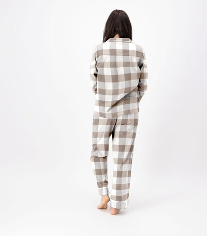 Bhumi Organic Cotton - Flannelette Long PJ Set - Check - Golden Taupe Check