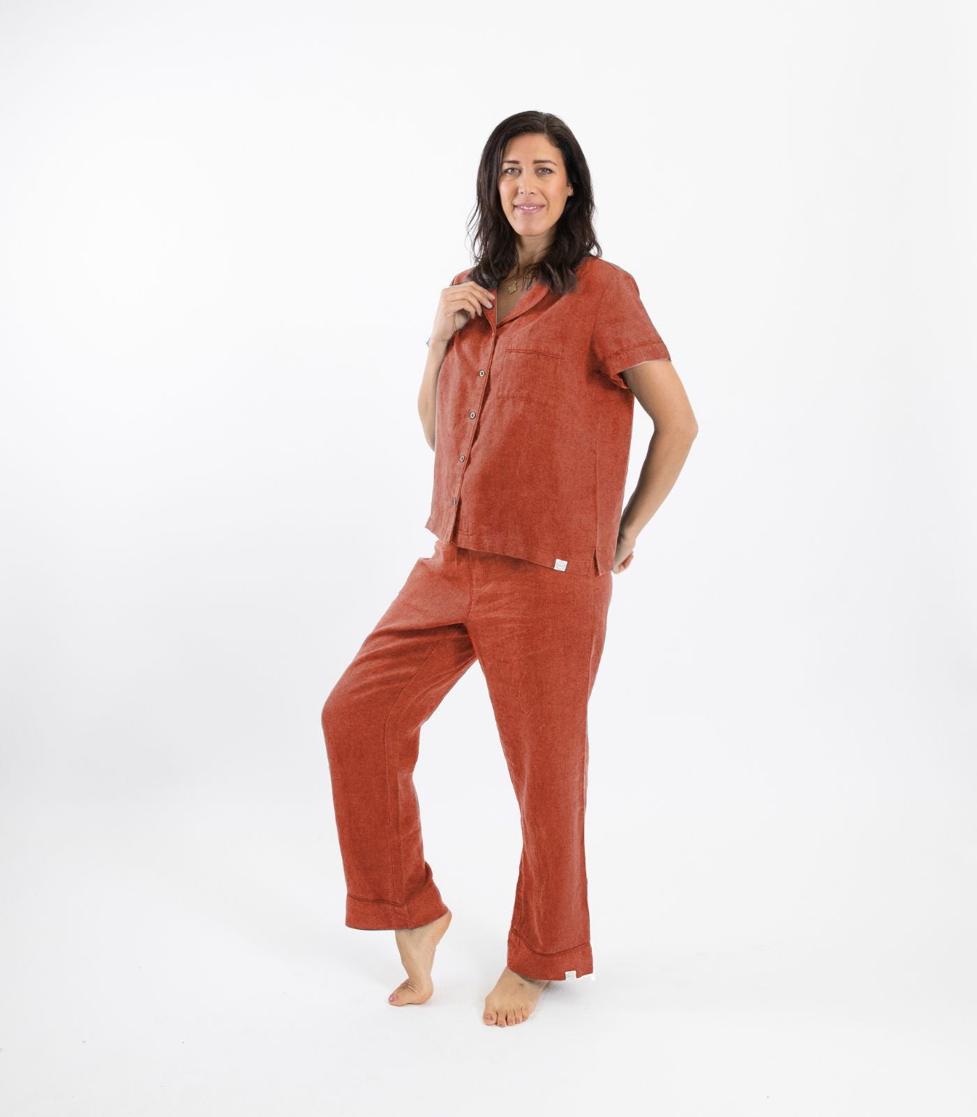 Bhumi Organic Cotton - Linen Short Sleeve PJ Set - Rust