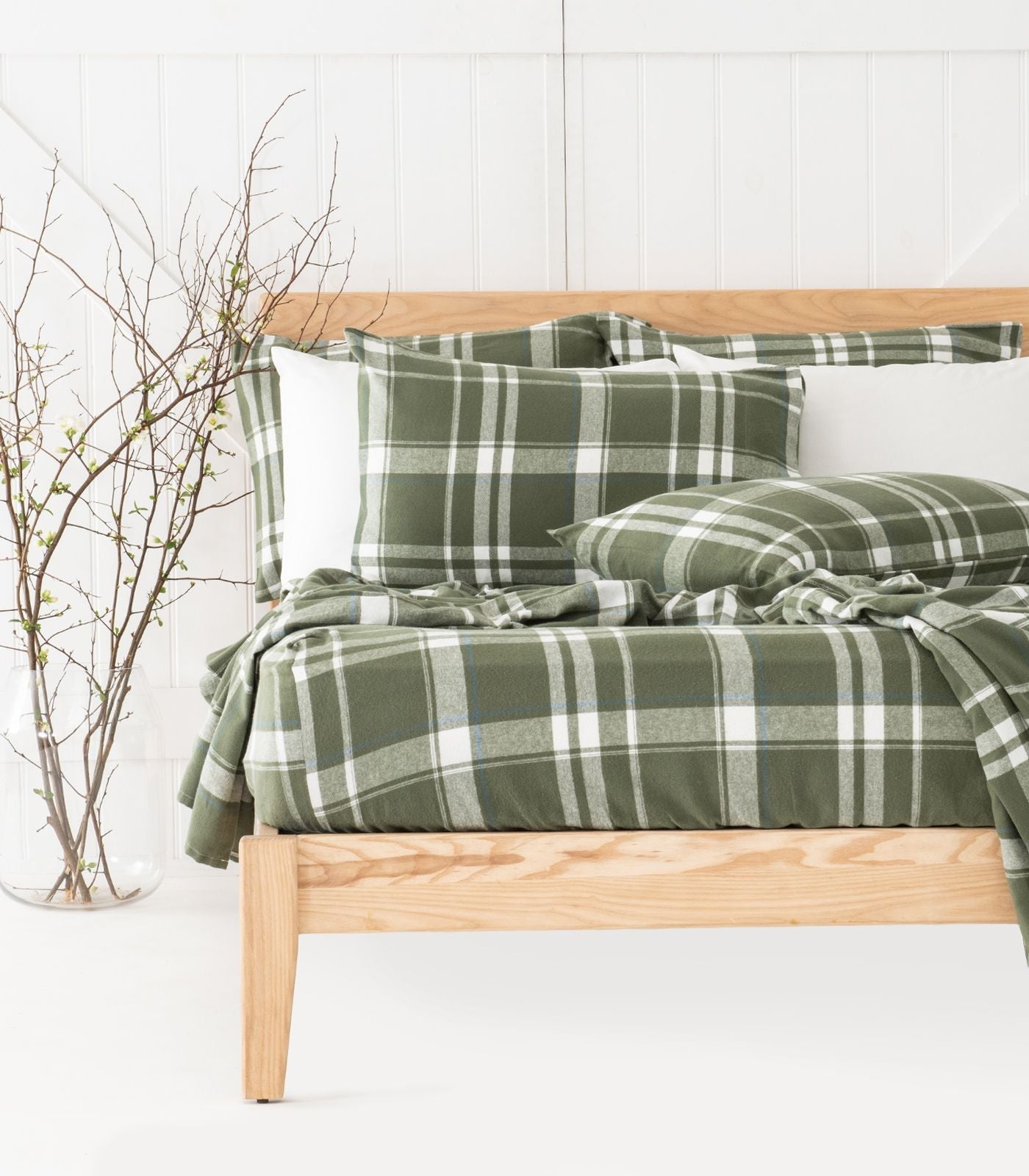 Bhumi Organic Cotton - Fitted - Flannelette Sheet - Plaid - Bronze Green Plaid