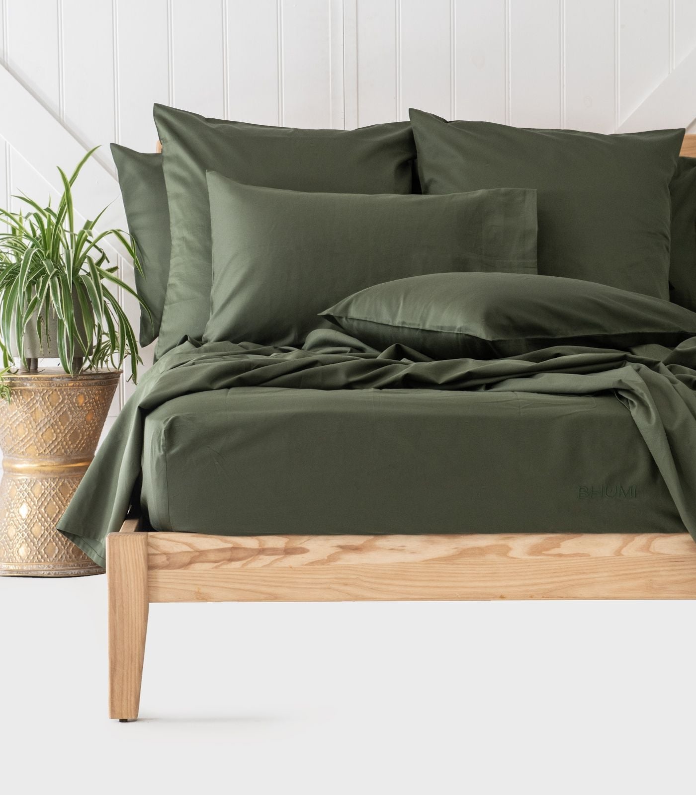 Bhumi Organic Cotton - Fitted - Sateen Sheet - Bronze Green