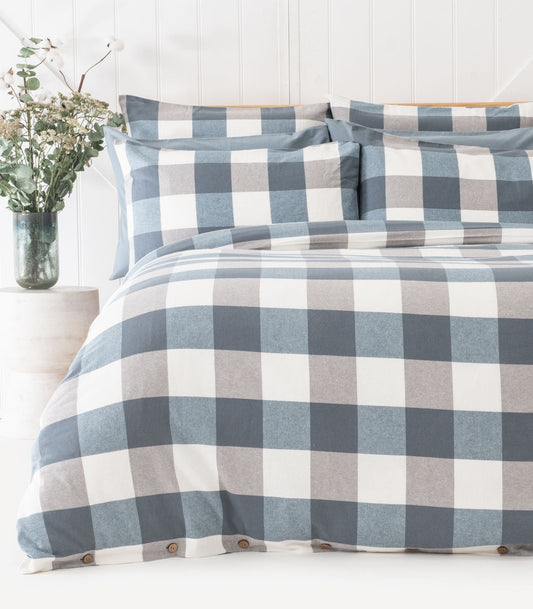 Bhumi Organic Cotton- Flannelette Quilt Cover Set - Check - Powder Blue Check