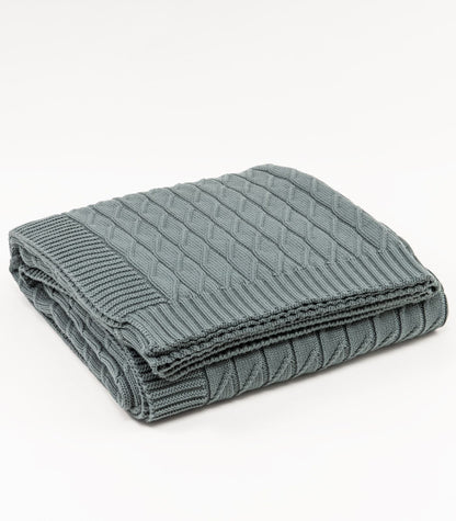 Bhumi Organic Cotton - Diamond Braid Knit Throw - Moss