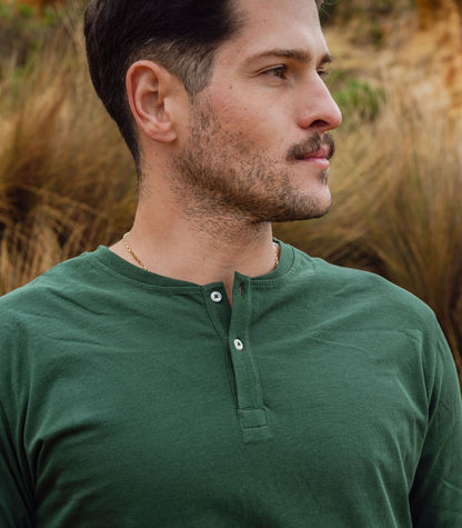 Bhumi Organic Cotton - Men's Henley Long Sleeve Shirt - Kombu Green