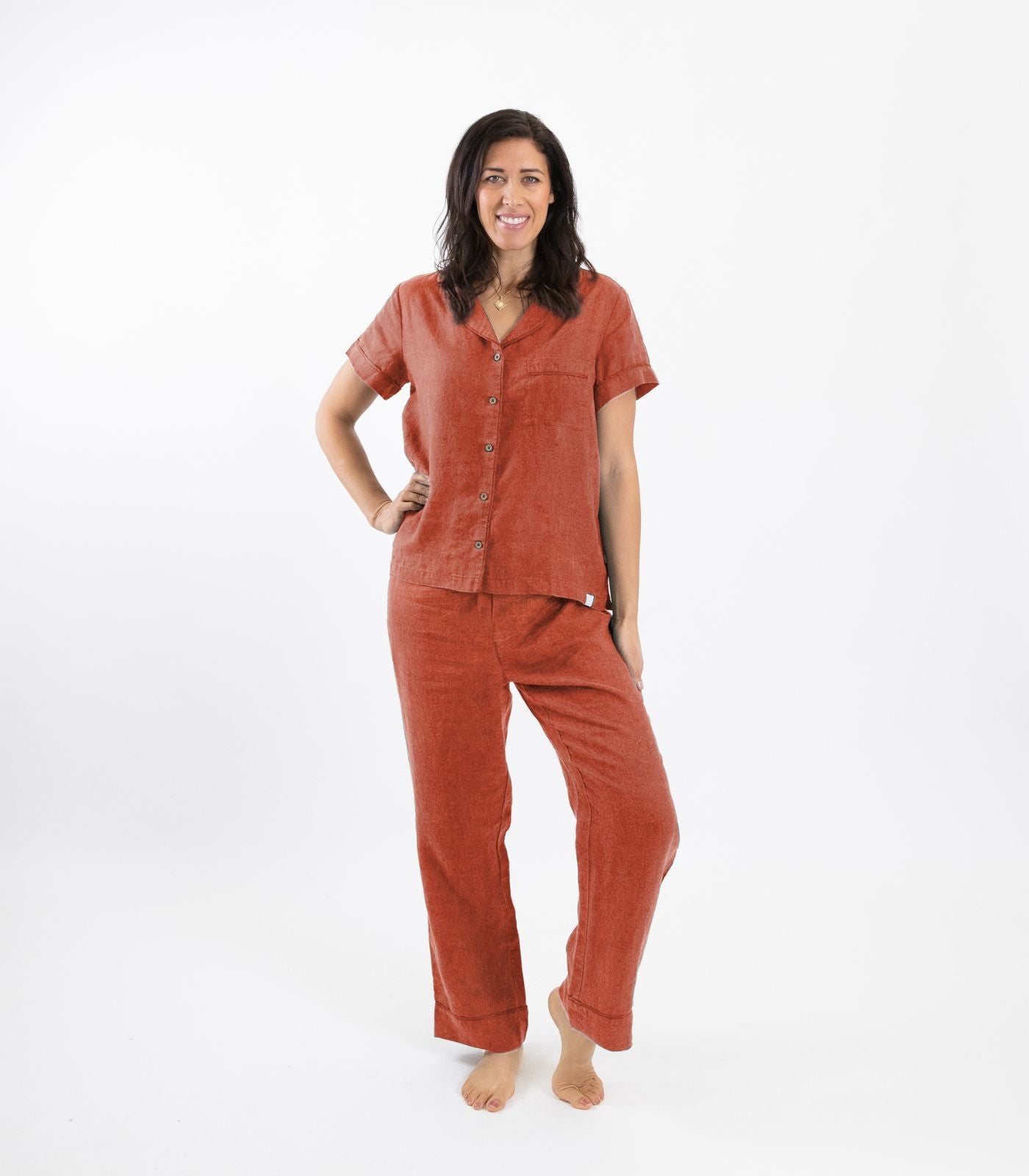 Bhumi Organic Cotton - Linen Short Sleeve PJ Set - Rust