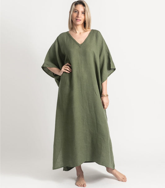 Bhumi Organic Cotton - Linen Kaftan - Bronze Green