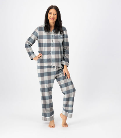 Bhumi Organic Cotton - Flannelette Long PJ Set - Check - Powder Blue Check