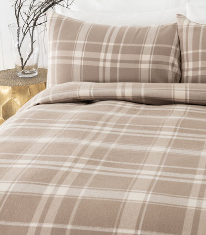 Bhumi Organic Cotton - Flannelette Quilt Cover Set - Plaid - Golden Taupe Plaid