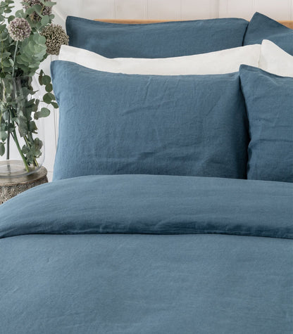 Bhumi Organic Cotton - Linen Plain Quilt Cover Set -  Indian Teal