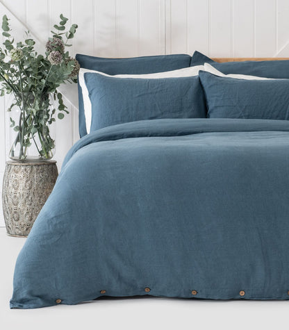 Bhumi Organic Cotton - Linen Plain Quilt Cover Set -  Indian Teal