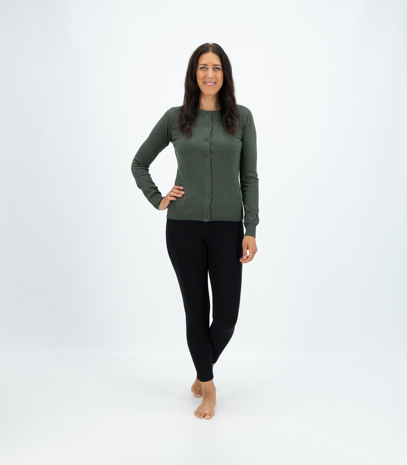 Bhumi Organic Cotton - Fine Knit Cardigan - Olive