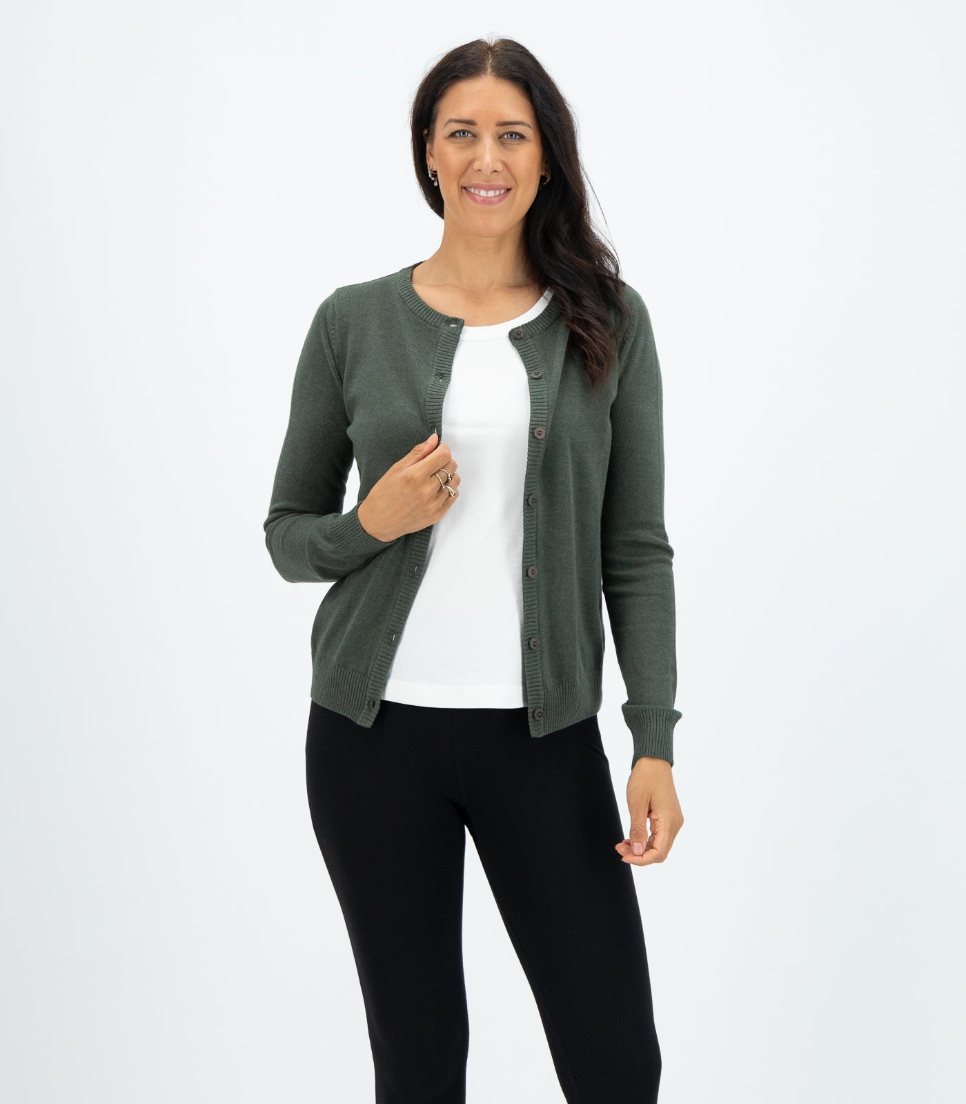 Bhumi Organic Cotton - Fine Knit Cardigan - Olive