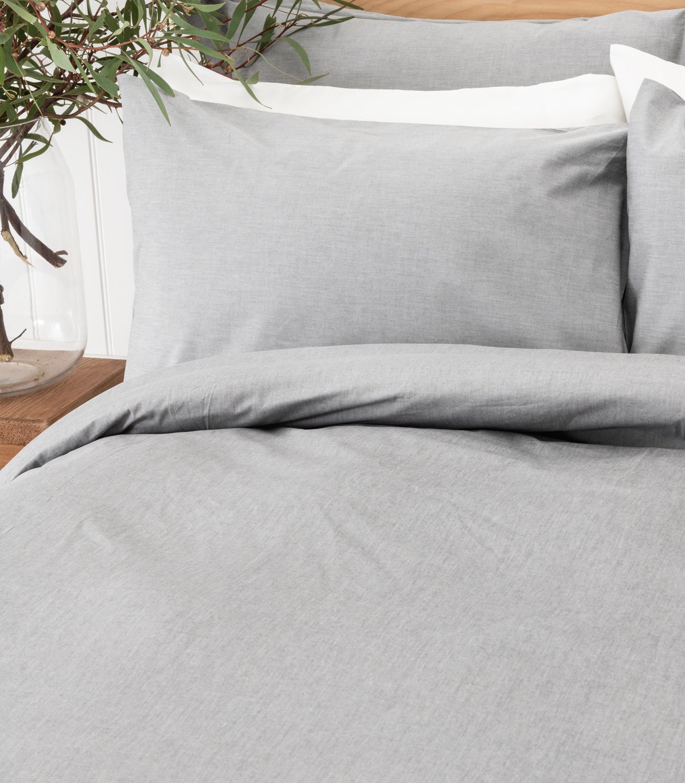 Bhumi Organic Cotton - Chambray Plain Quilt Cover Set - Charcoal Denim