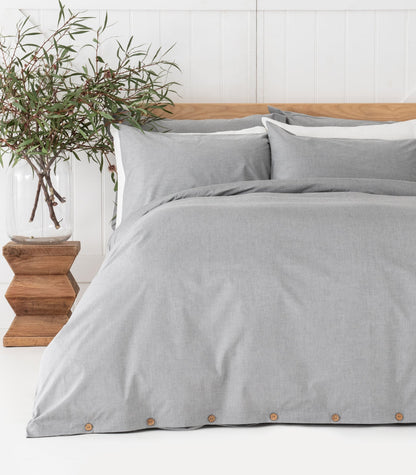 Bhumi Organic Cotton - Chambray Plain Quilt Cover Set - Charcoal Denim