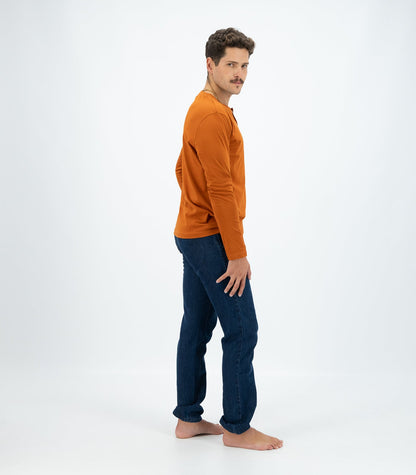 Bhumi Organic Cotton - Men's Henley Long Sleeve Shirt - Cinnamon