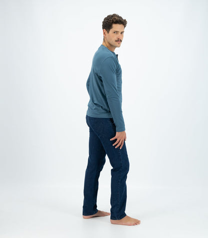 Bhumi Organic Cotton - Men's Henley Long Sleeve Shirt - Indian Teal