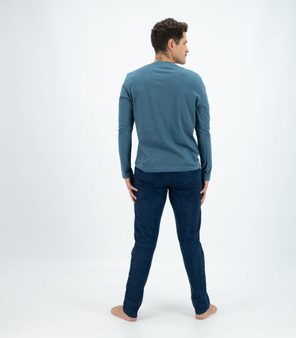 Bhumi Organic Cotton - Men's Henley Long Sleeve Shirt - Indian Teal