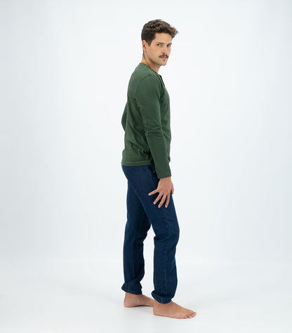 Bhumi Organic Cotton - Men's Henley Long Sleeve Shirt - Kombu Green