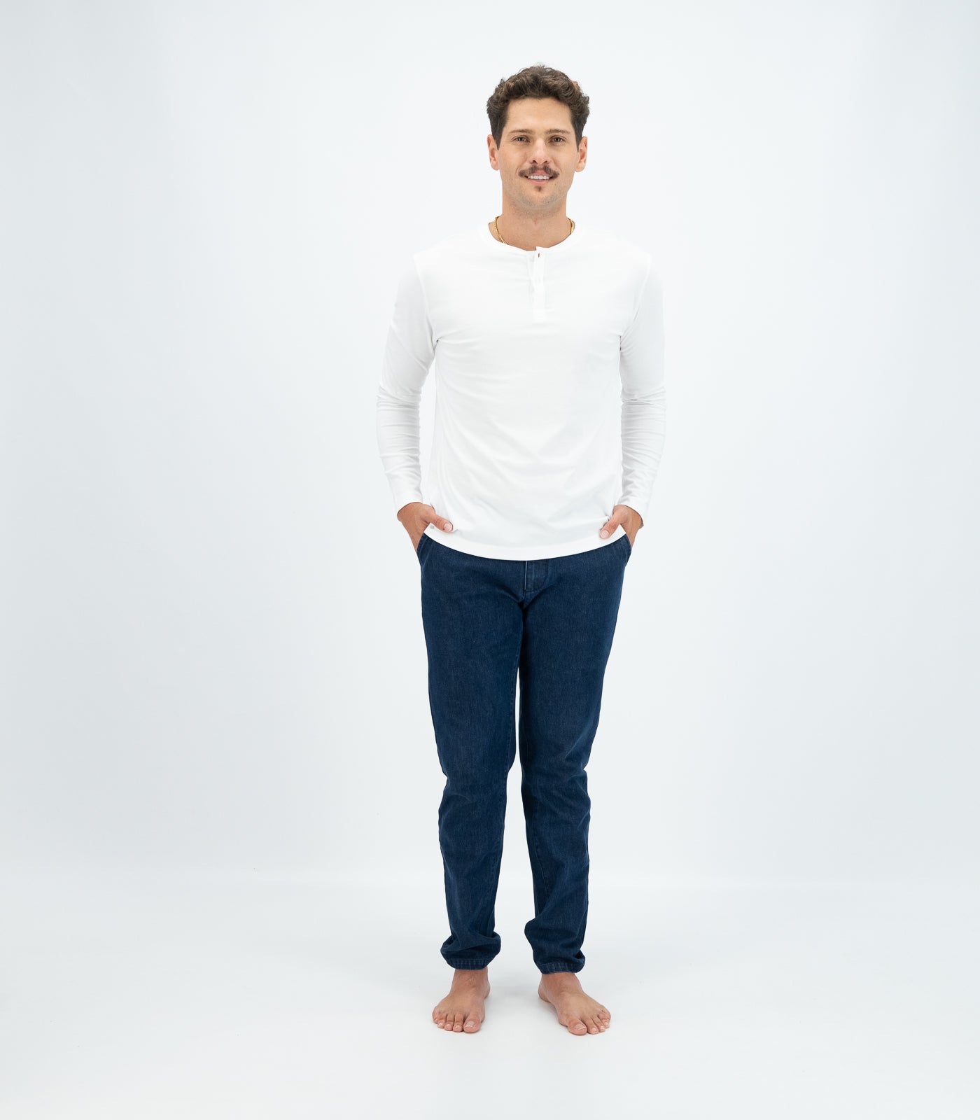 Bhumi Organic Cotton - Men's Henley Long Sleeve Shirt - White