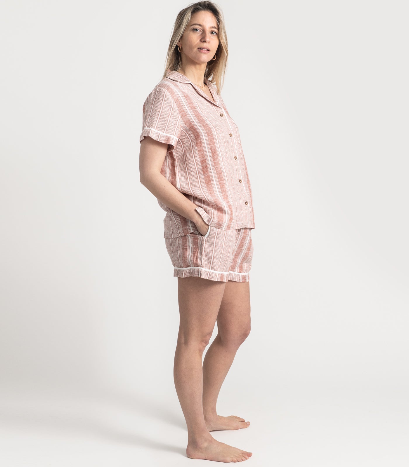 Bhumi Organic Cotton - Linen Short PJ Set - Rust Stripe